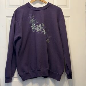 VTG Top Stitch Morning Sun Sweatshirt Bedazzled Snowflakes Purple Double Collar